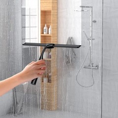 Black 14-Inches Stainless Steel Shower Squeegee Set, Include Shower Door Hook,