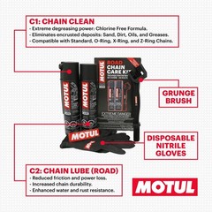 Motul C1 Chain Cleaner and C2 Motorcycle Chain Lube Kit with Brush, Gloves, a…