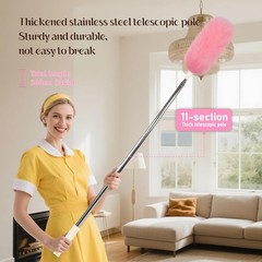 Extendable Lambswool Duster Stainless Steel Handle 133″Removable Feather