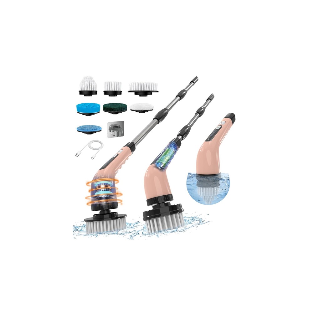 HKFIF Electric Spin Scrubber with 7 Replaceable Brush Heads, 2-Speed Power, E…