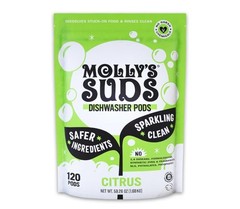 Molly’s Suds Dishwasher Pods Citrus 120 Safer Ingredients Vegan Cruelty-Free