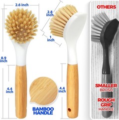 3 Pack Dish Brush Set with Bamboo Handle, Kitchen Brushes for Cleaning Pot, S…