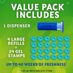 Fresh Gel Toilet Bowl Cleaner Stamp, Rainshower Scent, 4 Dispensers with 24 Gel
