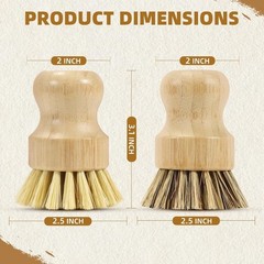 4 Pack Bamboo Dish Brush Set, Natural Palm Dish Scrubber for Pots and Vegetab…