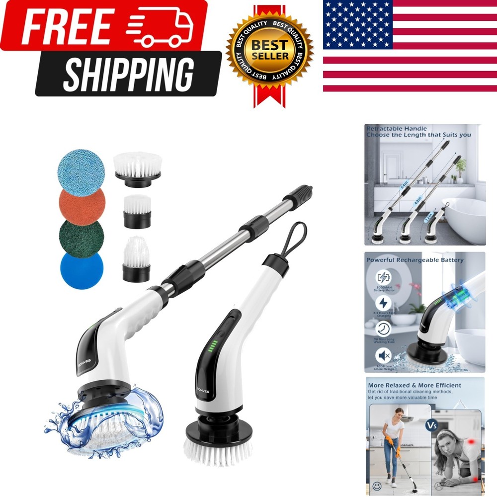 Electric Spin Scrubber, Power Shower Cleaning Brush with Long Handle | Cordle…