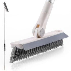 Grout Brush with Long Handle, 2 in 1 Floor Scrub Brush with Squeegee
