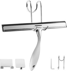 All-Purpose Stainless Steel Shower Squeegee Come with S Hook, 2 Square Sticky Ho