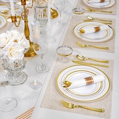 175 PCS White and Gold Plastic Dinnerware Set for 25 Guests, 50 Disposable Pla