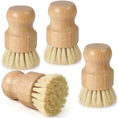 Bamboo Scrub Brush for Dishes Brushes with Sisal Bristles Scrubber Pots Pans