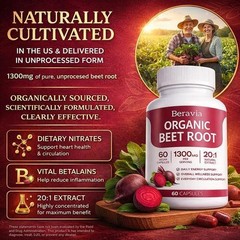 Beravia Organic Beet Root Capsules, Purely Natural, 60-Counts~US