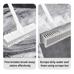 Floor Scrub Brush with Long Handle, 2 in 1 Scrape and Brush, Stiff Bristles f…