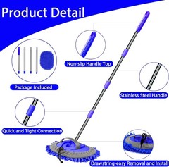 Car Wash Brush Kit – 63″” Long Handle Microfiber Cleaning Brush for Car RV Truck