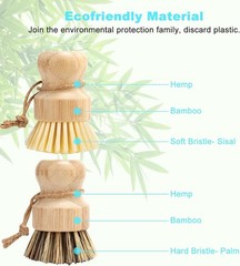 Bamboo Dish Brush Set, Palm Wooden Scrubber, Dish Brushes