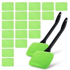 2 Set of Green Microfiber Windshield Cleaner Tool, Car Window Cleaner with 18 Re