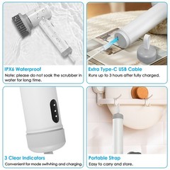 Electric Spin Scrubber Cordless Cleaning Brush 4 Heads Rechargeable IPX6 Kit