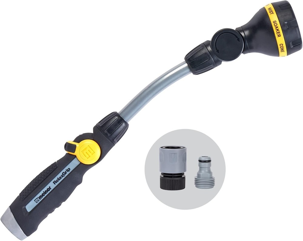 16″ Pivoting Watering Wand 8 Spray Patterns Metal Hose Nozzle Black Yellow
