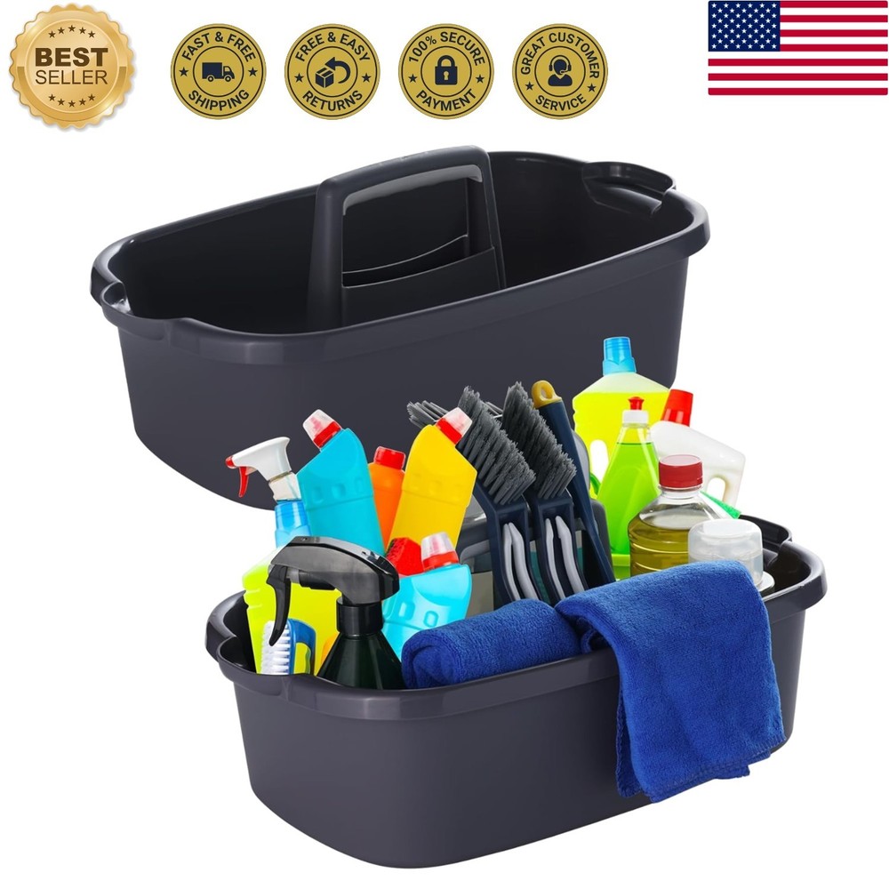 2-Pack Large Gray Cleaning Caddy for Cleaning Supplies with Handle – Portable…
