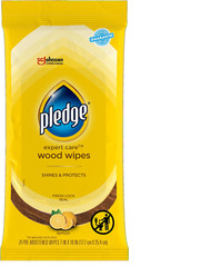 Pledge Expert Care Wood Wipes Shines and Protects Removes Fingerprints Lemon