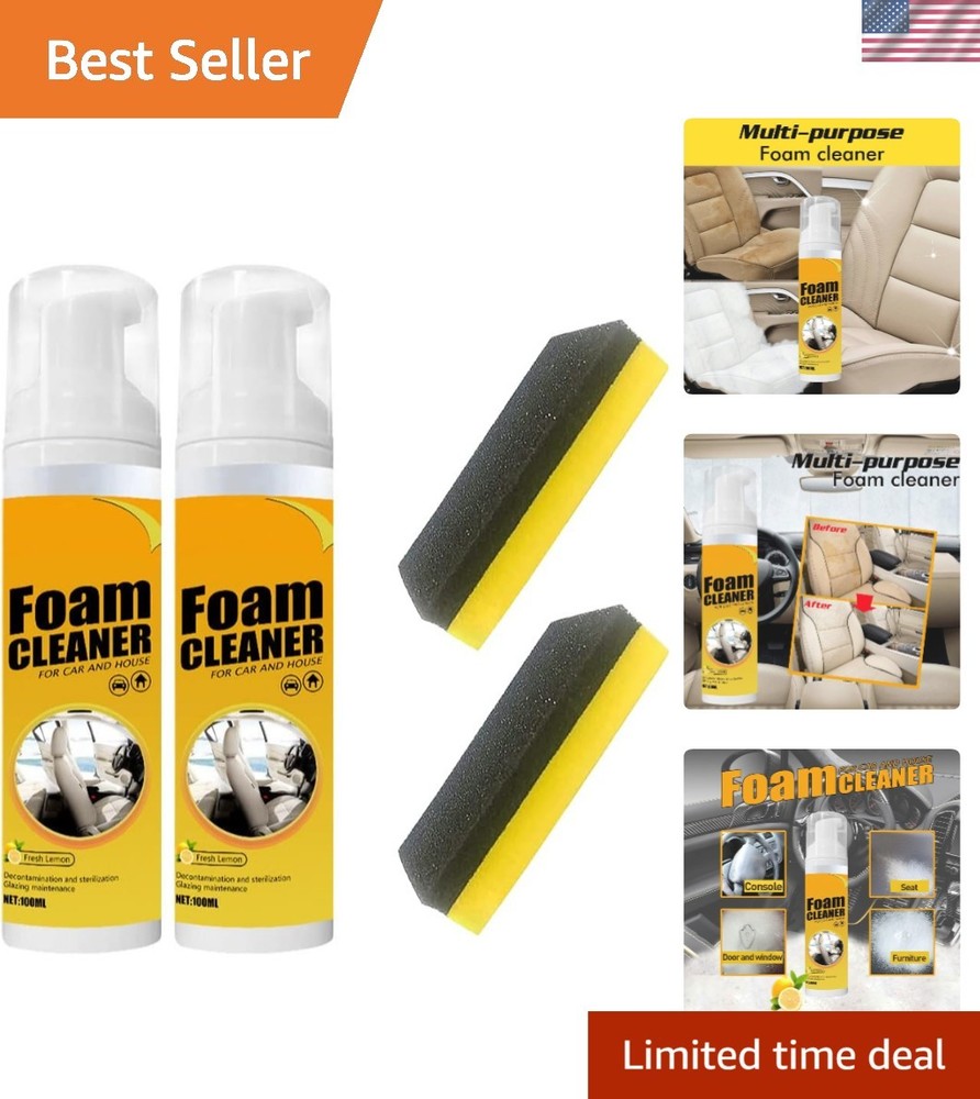 2 PCS Luxury Foam Cleaner Spray for Car and Home – Lemon Scent & UV Protection