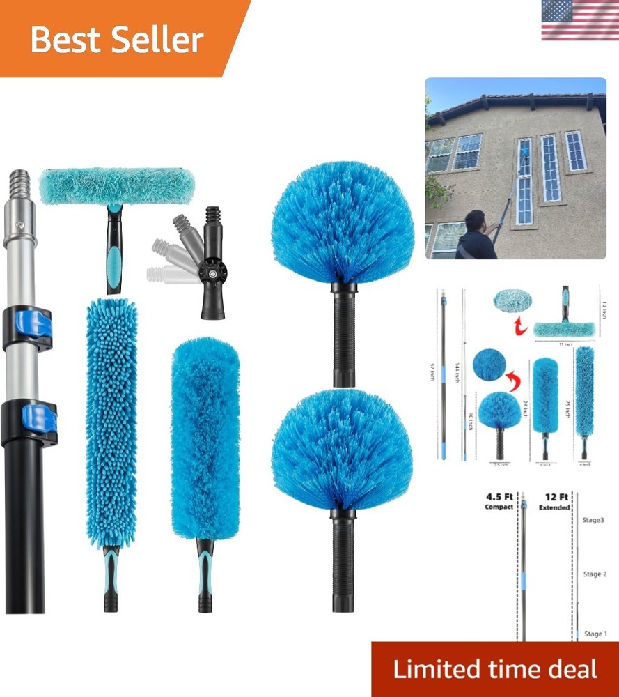 High Ceiling Duster Kit Extendable 12ft Cobweb Feather Window Cleaning