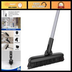 Heavy Duty Grout Scrub Brush with Long Handle | Tile & Shower Floor Cleaner, Sti