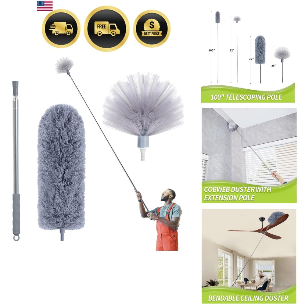 Cobweb Duster with Extension Pole, Spider Web Brush & Ceiling Cleaning Kit, 1…