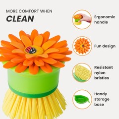 Flower Palm Dish Scrub Brush With Holder Kitchen Brushes For Dishes Sink Brush A
