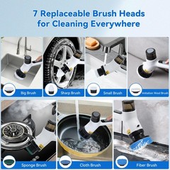 11 in 1 Electric Spin Scrubber Cordless Shower Scrubber with 2 Adjustable Spe…