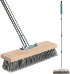 Stainless Steel Deck Scrub Brush with Long Handle Outdoor Broom for Concrete