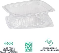 ECO PRODUCTS Compostable 12oz Clear Rectangular Deli Containers With Lids, Cas