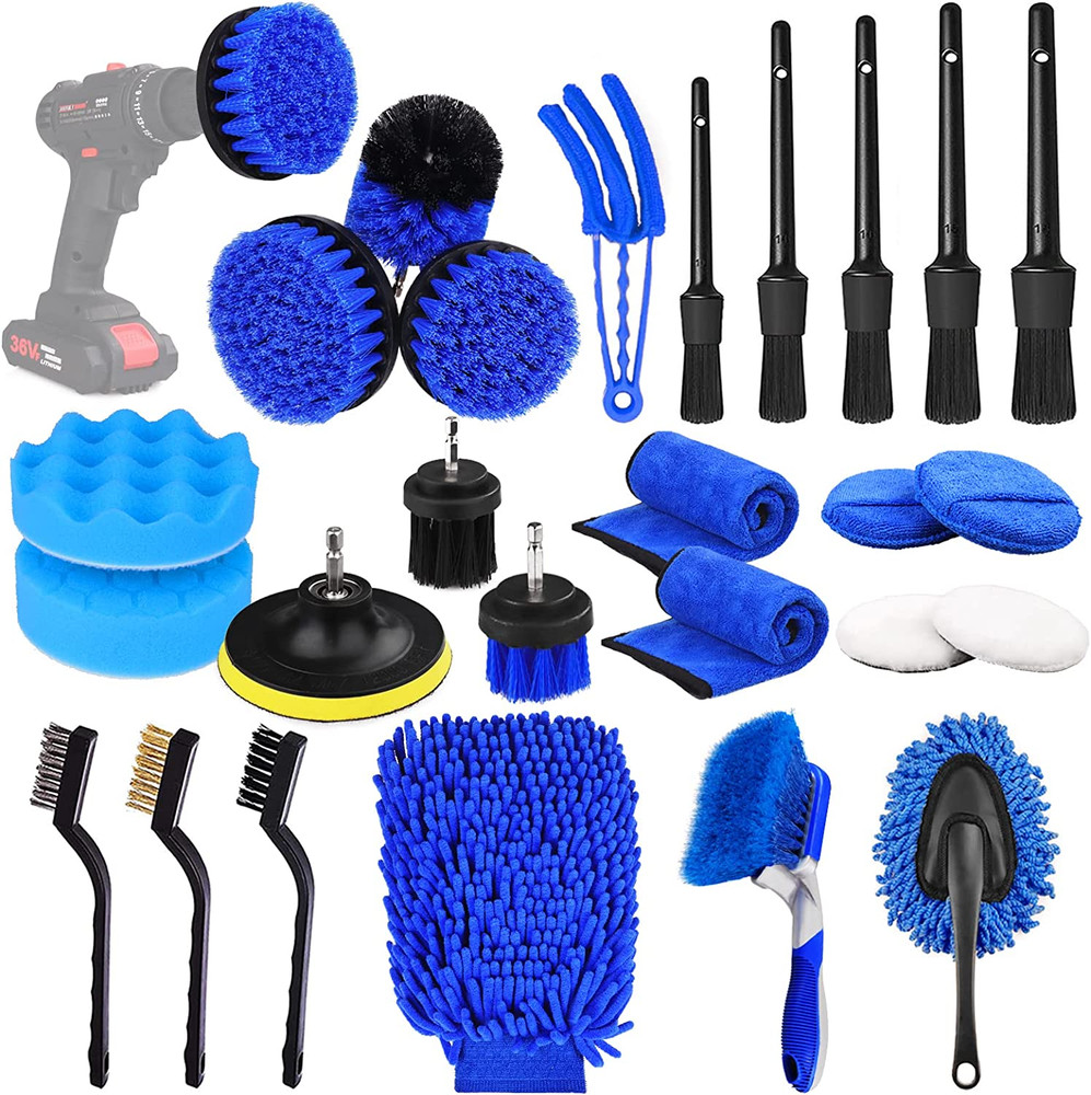 26Pcs Auto Cleaning Brush Set – Interior/Exterior, Wheels Drill Brushes, Buffing