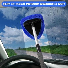 Microfiber Car Glass Cleaning Tool with Extendable Handle, 4 Reusable Pads, Blue