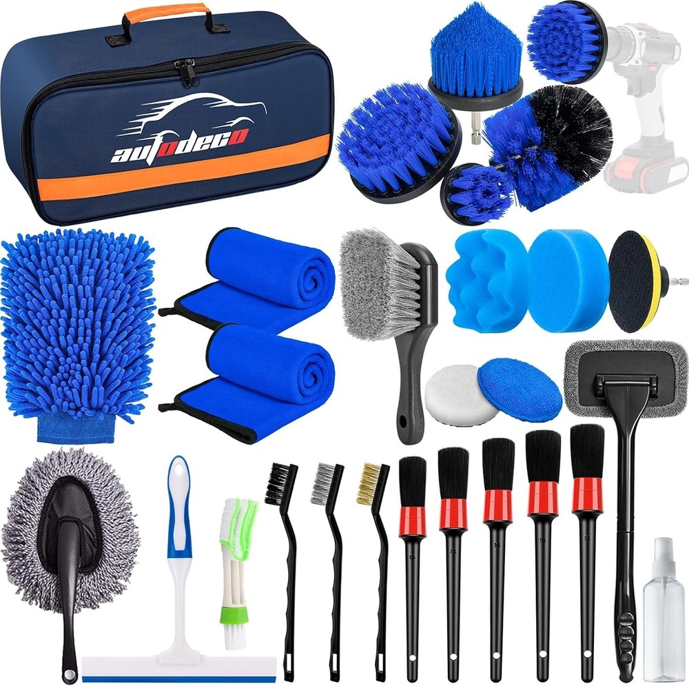 AUTODECO 27Pcs Car Detailing Brush Set, Car Detailing Kit, Auto Detailing Dri…