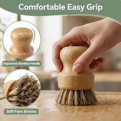 Bamboo Dish Brush Set, 4 Pack, Plastic-Free (2 Medium Sisal, 2 Firm Coconut C.
