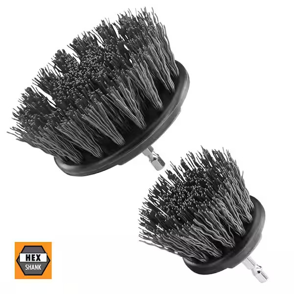 Hard Bristle Drill Brush Cleaning Kit 2 Pack Heavy Duty Scrubber Attachment