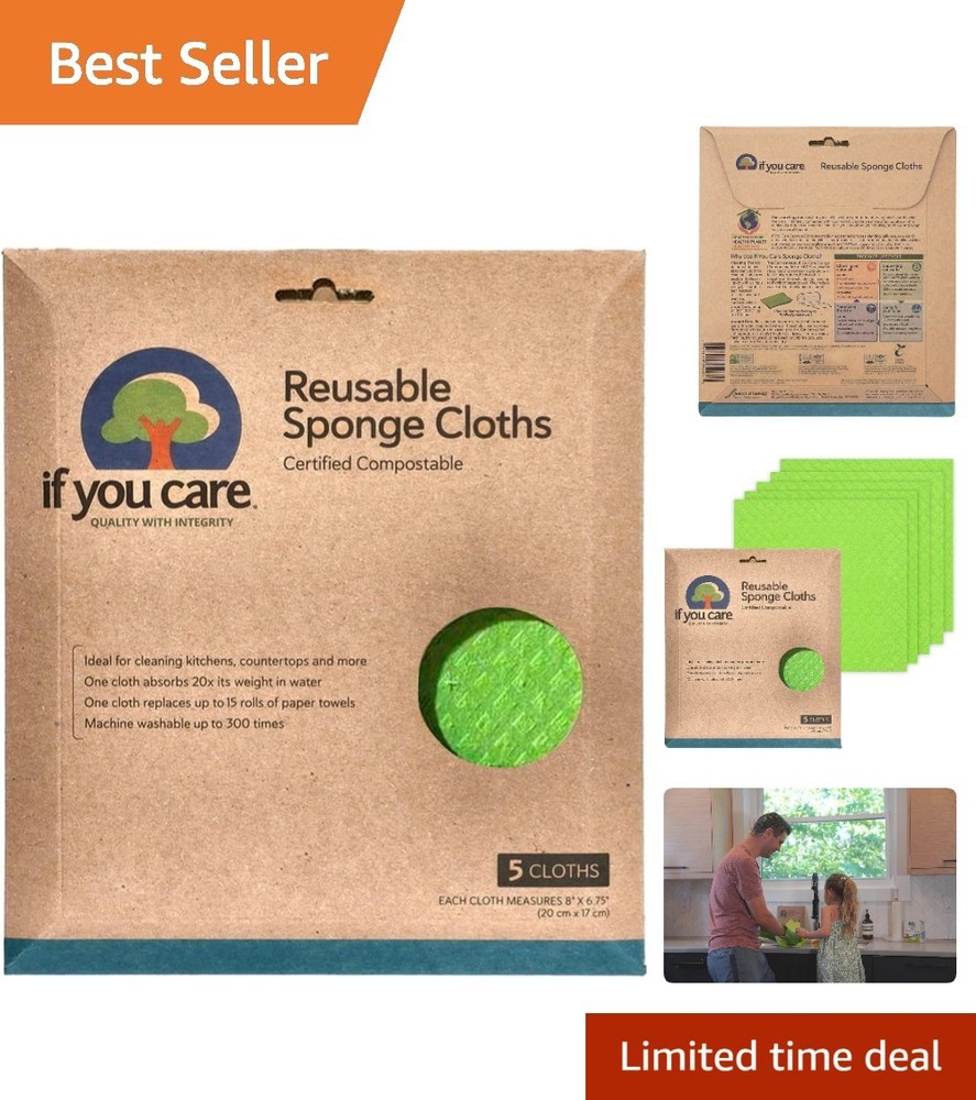 Sponge Cloths – 5 Count – 100% Natural Cleaning Rags for Kitchen, Bathroom, H…