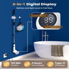 Electric Spin Scrubber with Long Handle, Cordless Bathroom Scrubber, 8 Replaceme
