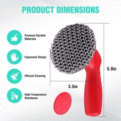 HAUSHOF Cast Iron Scrubber Chainmail Scrubber Cast Iron Cleaner with Long Handle