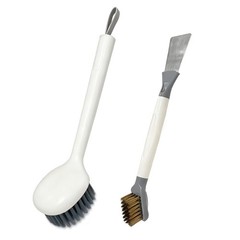 2-Piece Set Handheld Dish Brush with Brass Scrubber and Steel Scraper for Stu…