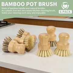 6 Pack Bamboo Dish Brush Set with Palm and Sisal Bristles, Natural Dish Scrub…