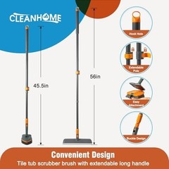 Multi-Purpose Floor Scrub Brush with 4 Heads & 56″ Extendable Handle – Tile, Tub