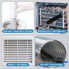 3PCS Drain Brush Set with Refrigerator Coil Cleaning Brush, Multi-Use Drain