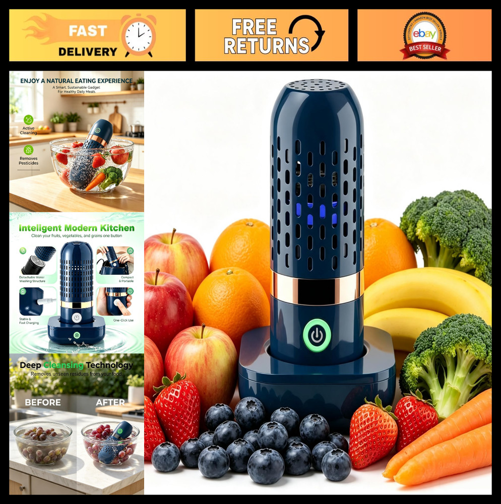 Vegetable & Fruit Cleaner – Wireless Rechargeable Food Washer, IPX7 Waterproof,