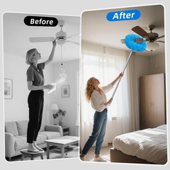 Ceiling Fan Duster with Extension Pole 48in Microfiber Blade Cleaner Long Handle