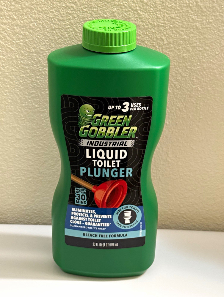 Green Gobbler Industrial Liquid Toilet Plunger Bleach-Free Unscented 33 oz
