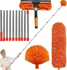 20+ Ft High Reach Duster Kit: 3-14 Ft Pole, Window Washer, Squeegee, Dusters