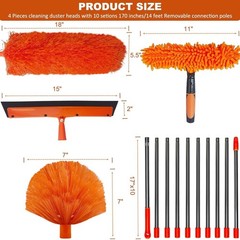 20ft High Reach Duster Kit with 3–14ft Extension Pole, Window & Ceiling Cleaner
