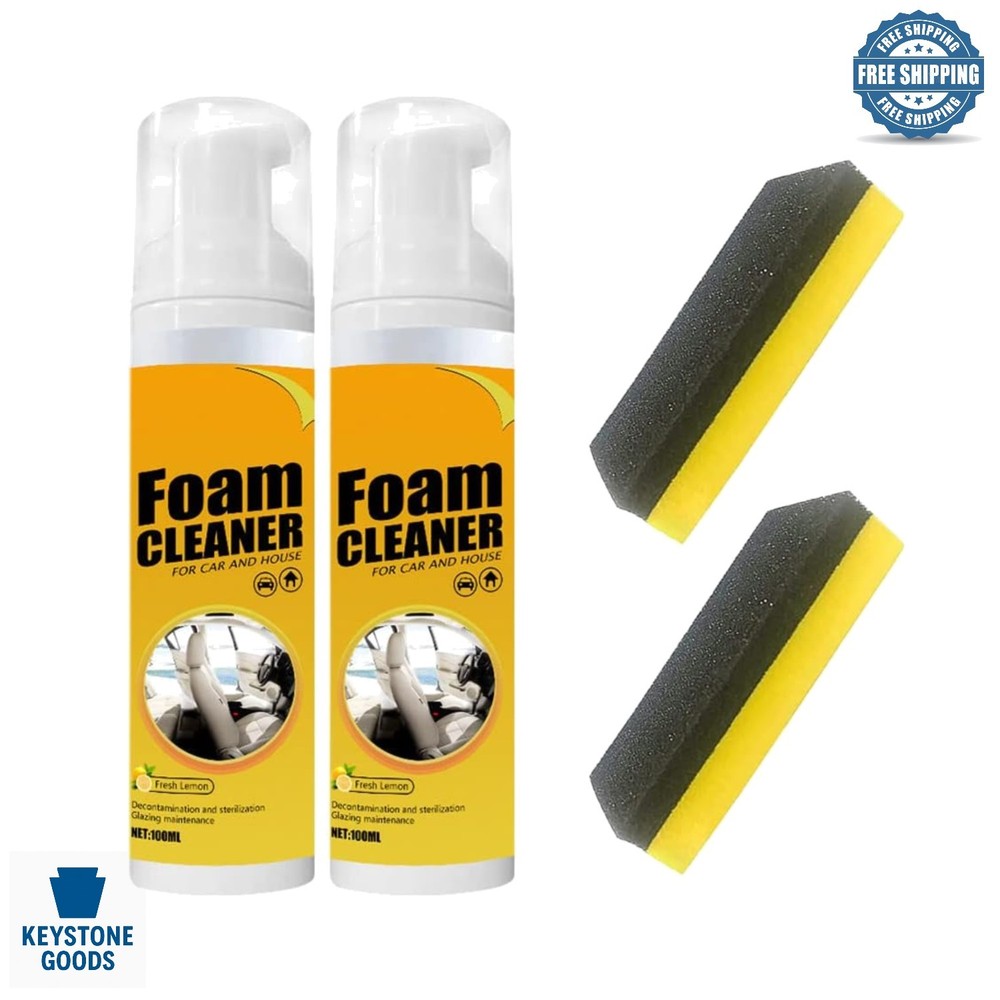 2 Pack Multi-Surface Foam Cleaner Spray for Car & Household – Lemon Scent