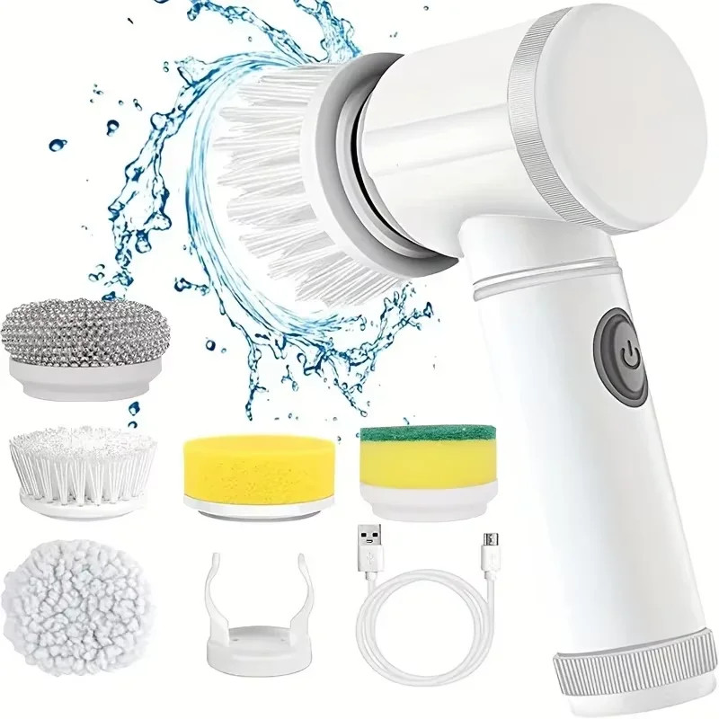Electric Spin Scrubber Cordless Bathroom Cleaning Brush 5 Replaceable Heads