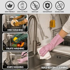 3 Pairs Colorful Reusable Waterproof Household Dishwashing Cleaning Rubber Gl…